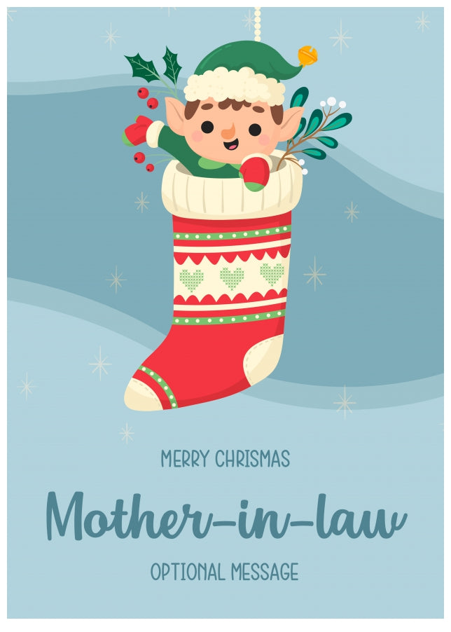 Merry Christmas Card for Mother-in-law - Elf Stocking