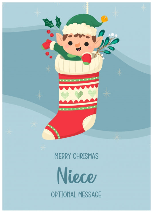 Merry Christmas Card for Niece - Elf Stocking