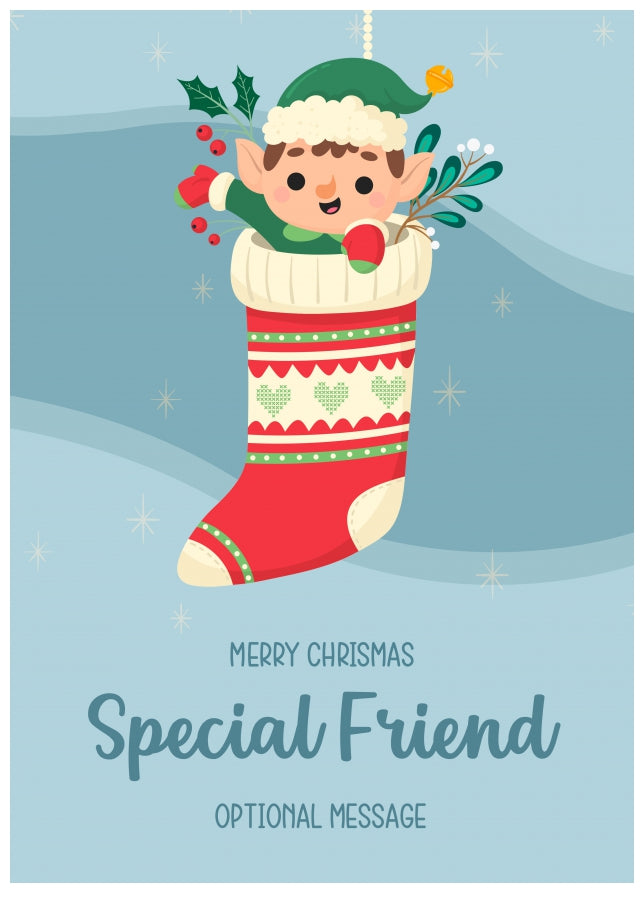 Merry Christmas Card for Special Friend - Elf Stocking