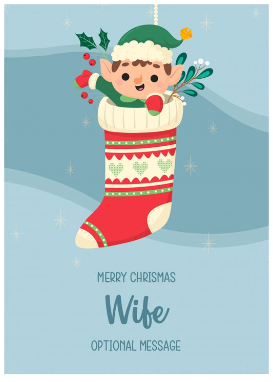 Merry Christmas Card for Wife - Elf Stocking