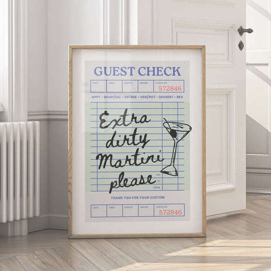 Extra Dirty Martini Print - Guest Check - Digital Download