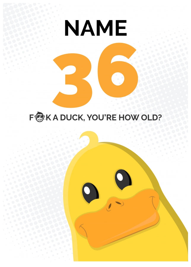 Cheeky 36th Birthday Card - F*ck a Duck, You're How Old?