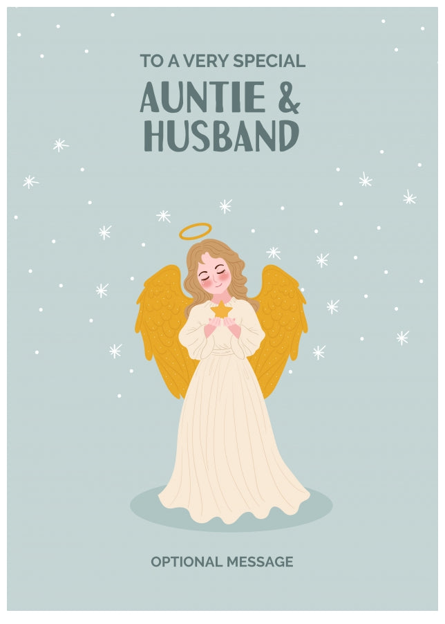 Festive Angel Christmas Card for Auntie & Husband - Traditional Cards