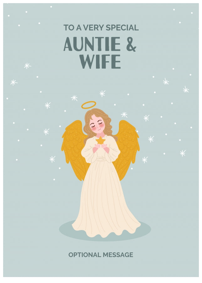 Festive Angel Christmas Card for Auntie & Wife - Traditional Cards