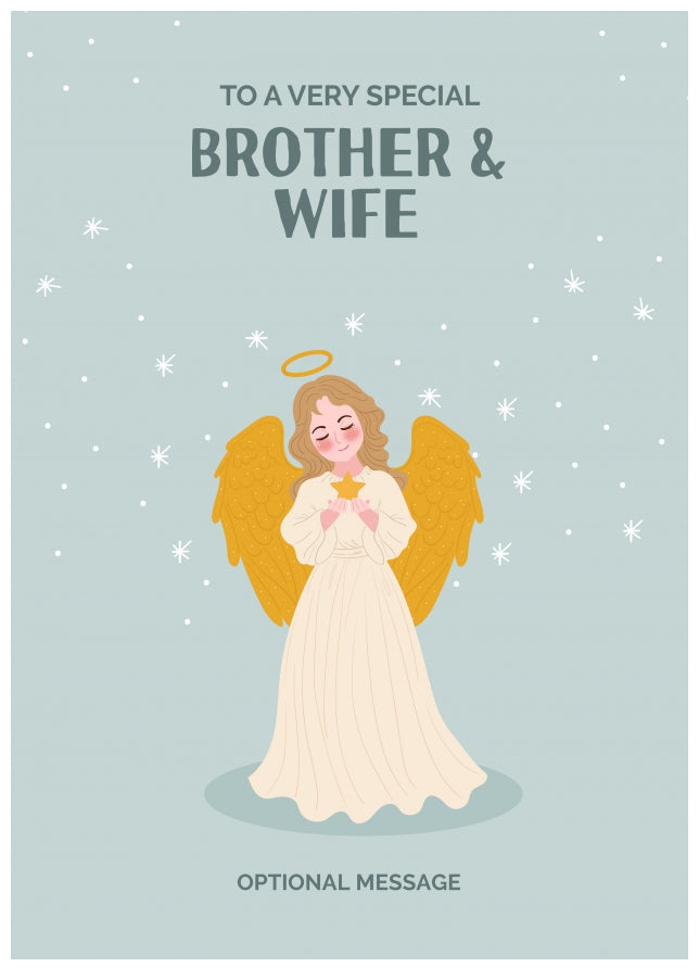 Festive Angel Christmas Card for Brother & Wife - Traditional Cards