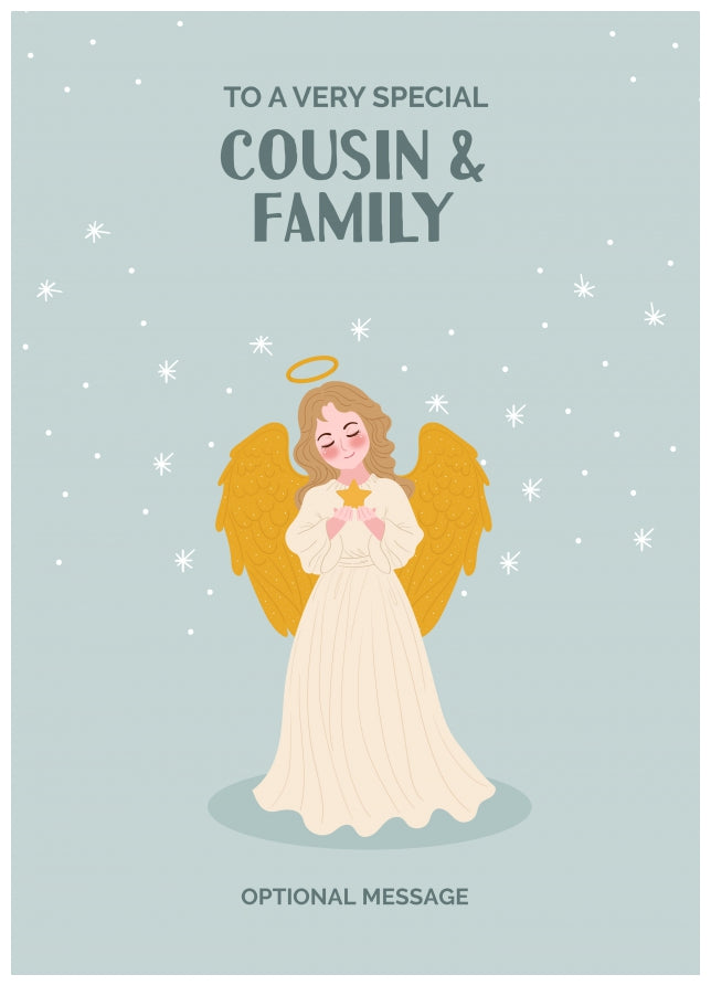 Festive Angel Christmas Card for Cousin & Family - Traditional Cards