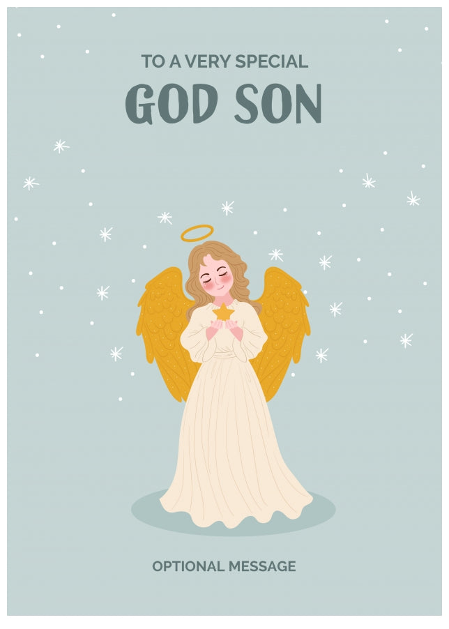 Festive Angel Christmas Card for God Son - Traditional Cards