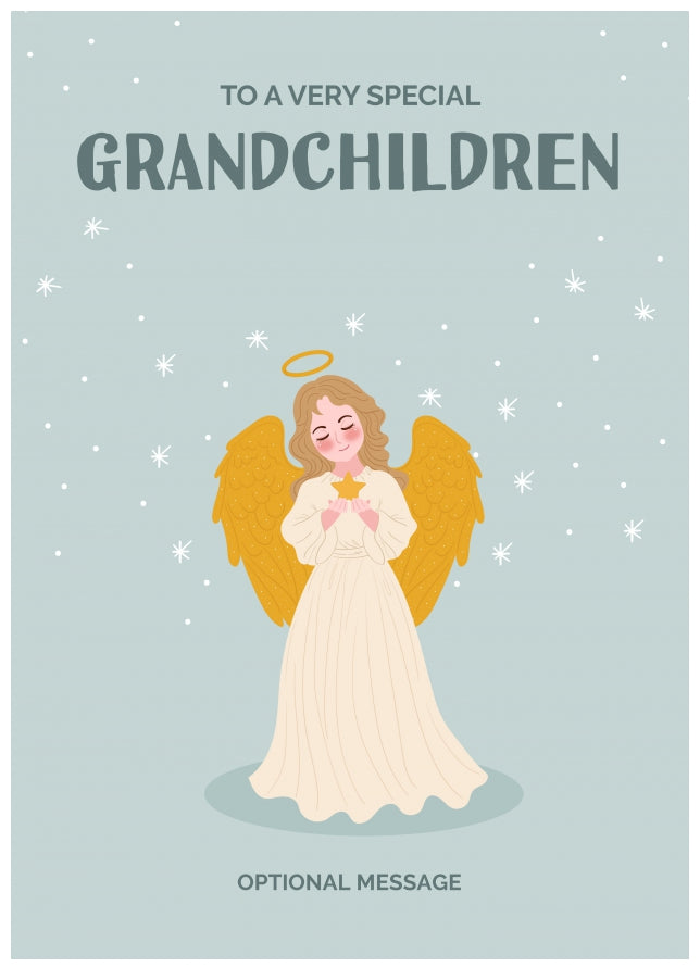 Festive Angel Christmas Card for Grandchildren - Traditional Cards