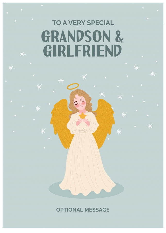 Festive Angel Christmas Card for Grandson & Girlfriend - Traditional Cards