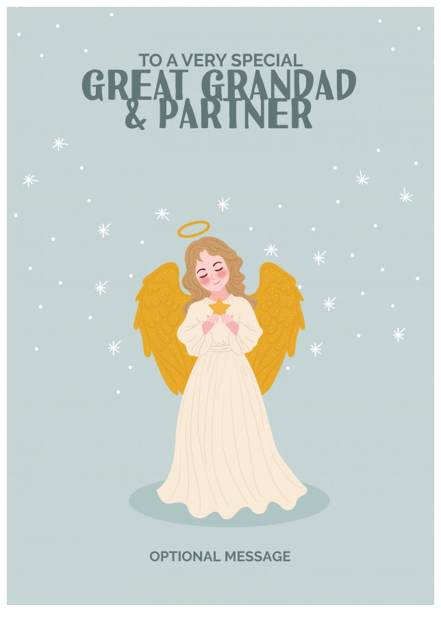 Festive Angel Christmas Card for Great Grandad & Partner - Traditional Cards