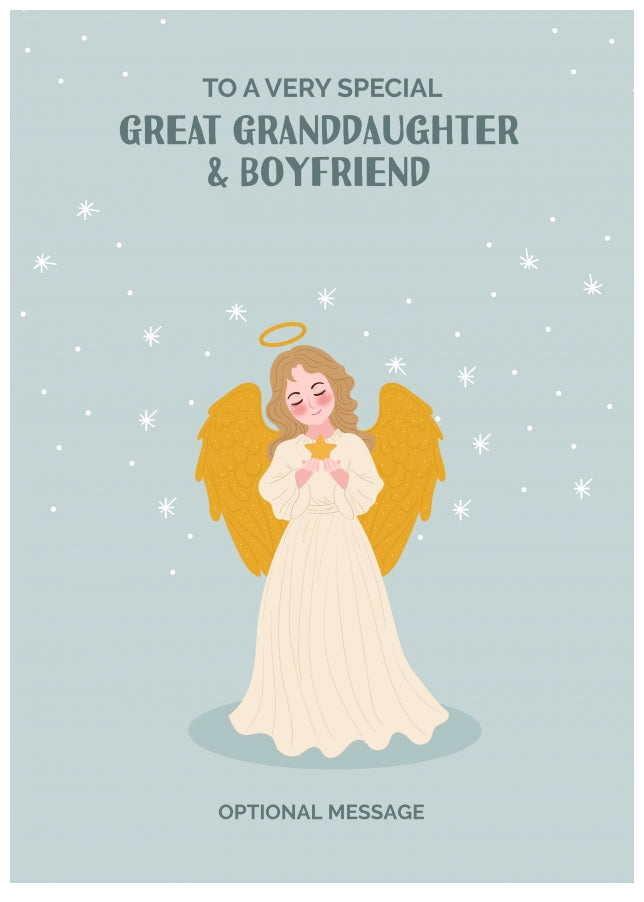 Festive Angel Christmas Card for Great Granddaughter & Boyfriend - Traditional Cards