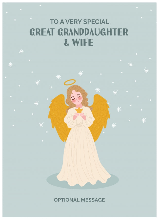 Festive Angel Christmas Card for Great Granddaughter & Wife - Traditional Cards