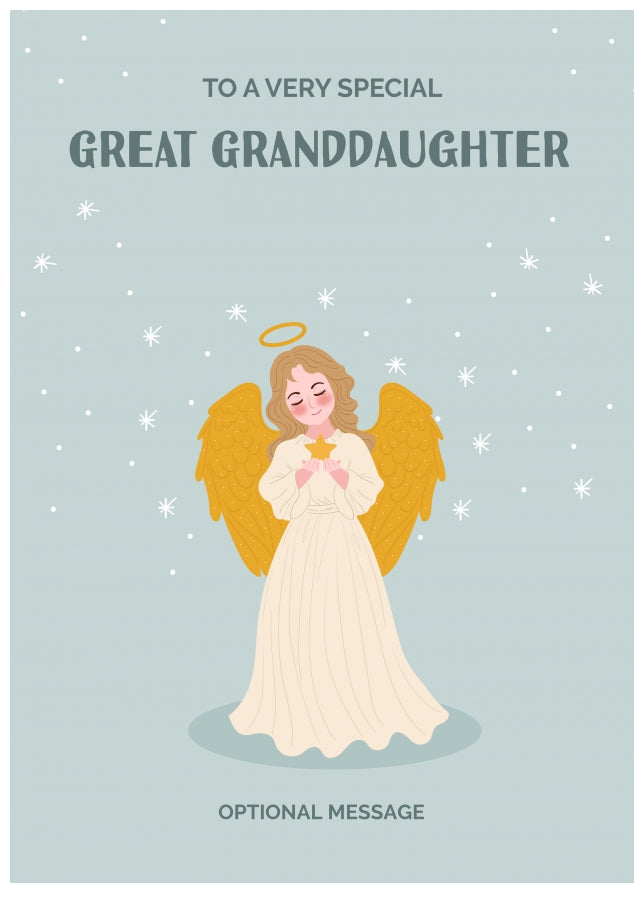 Festive Angel Christmas Card for Great Granddaughter - Traditional Cards