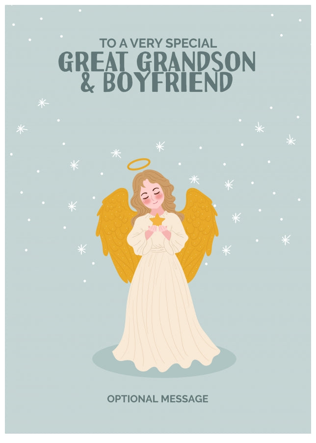 Festive Angel Christmas Card for Great Grandson & Boyfriend - Traditional Cards