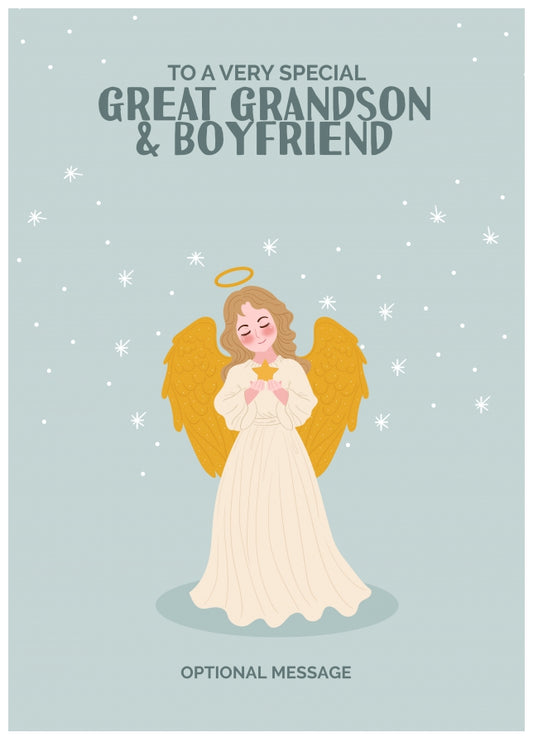 Festive Angel Christmas Card for Great Grandson & Boyfriend - Traditional Cards