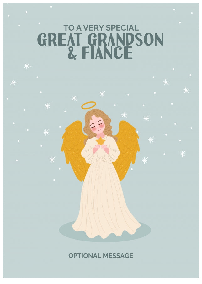 Festive Angel Christmas Card for Great Grandson & Fiance - Traditional Cards