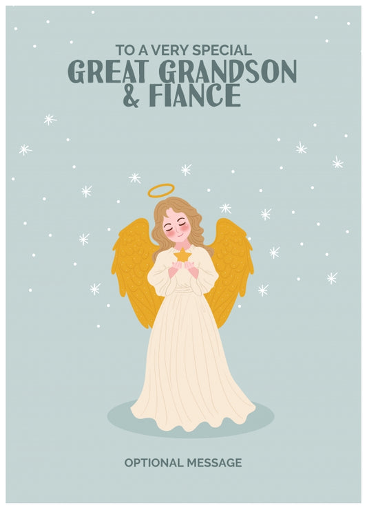 Festive Angel Christmas Card for Great Grandson & Fiance - Traditional Cards