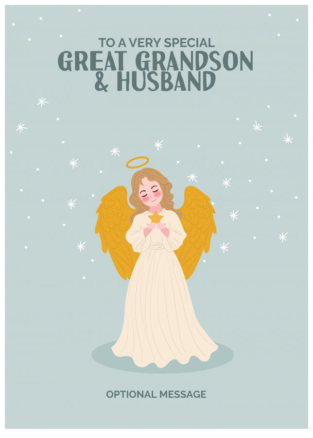 Festive Angel Christmas Card for Great Grandson & Husband - Traditional Cards