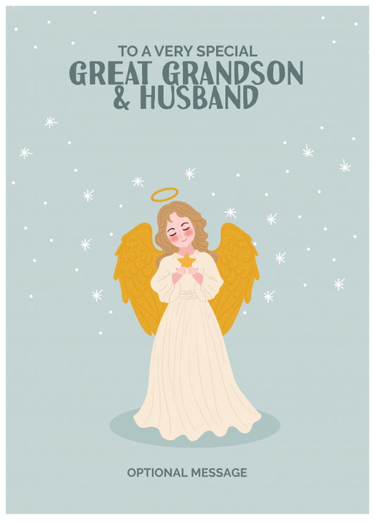 Festive Angel Christmas Card for Great Grandson & Husband - Traditional Cards