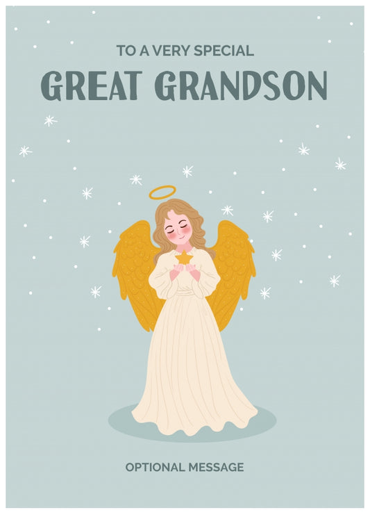 Festive Angel Christmas Card for Great Grandson - Traditional Cards