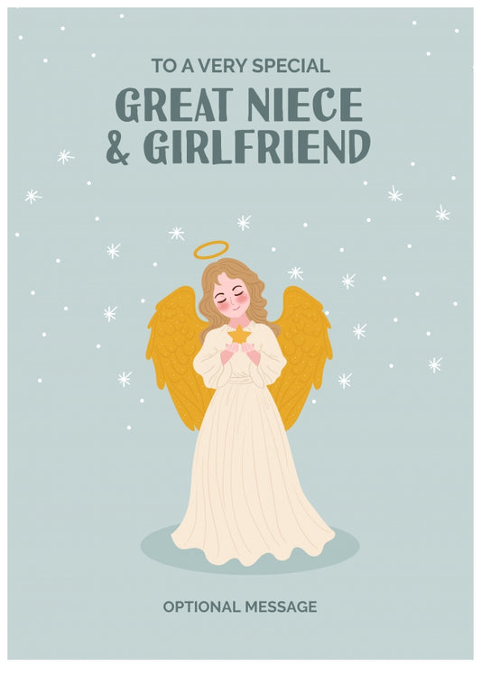 Festive Angel Christmas Card for Great Niece & Girlfriend - Traditional Cards