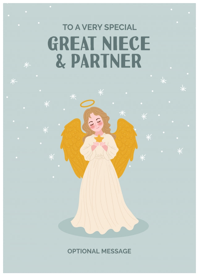 Festive Angel Christmas Card for Great Niece & Partner - Traditional Cards