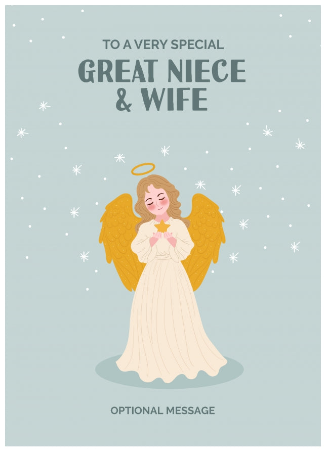 Festive Angel Christmas Card for Great Niece & Wife - Traditional Cards