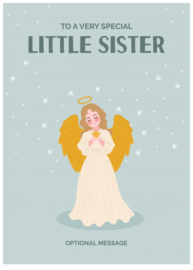 Festive Angel Christmas Card for Little Sister - Traditional Cards