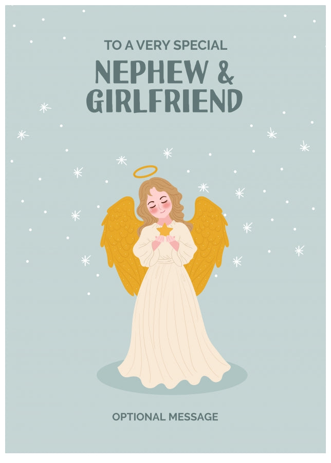 Festive Angel Christmas Card for Nephew & Girlfriend - Traditional Cards