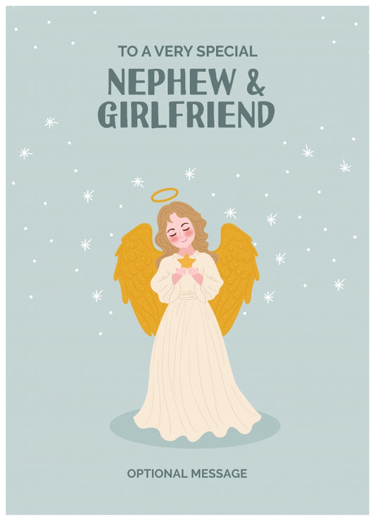 Festive Angel Christmas Card for Nephew & Girlfriend - Traditional Cards