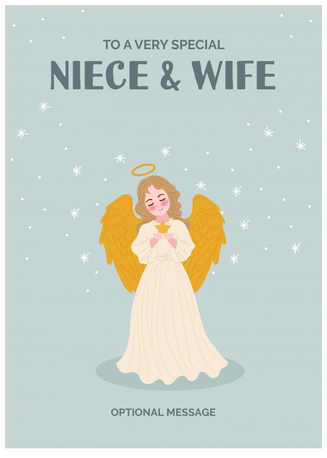 Festive Angel Christmas Card for Niece & Wife - Traditional Cards