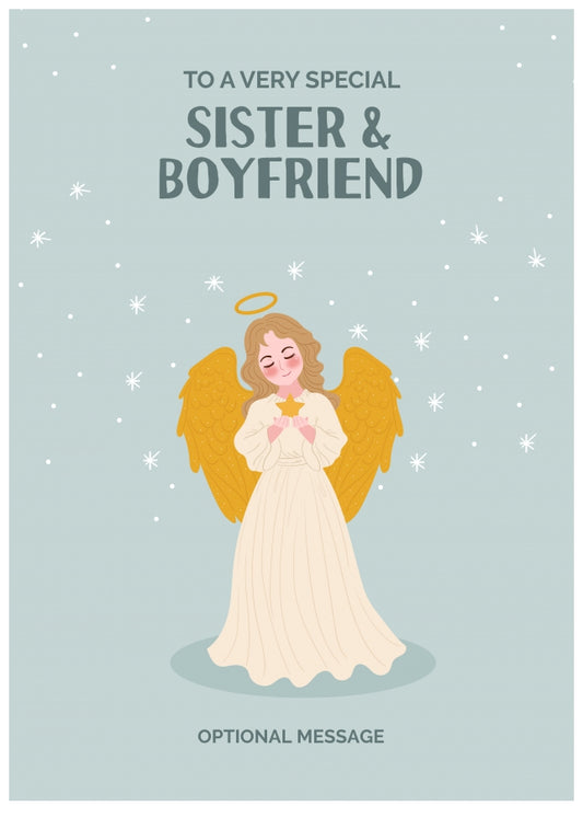 Festive Angel Christmas Card for Sister & Boyfriend - Traditional Cards