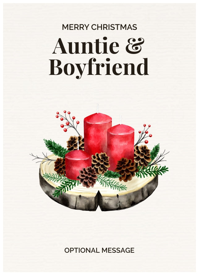 Auntie & Boyfriend Christmas Card Displaying Festive Candles