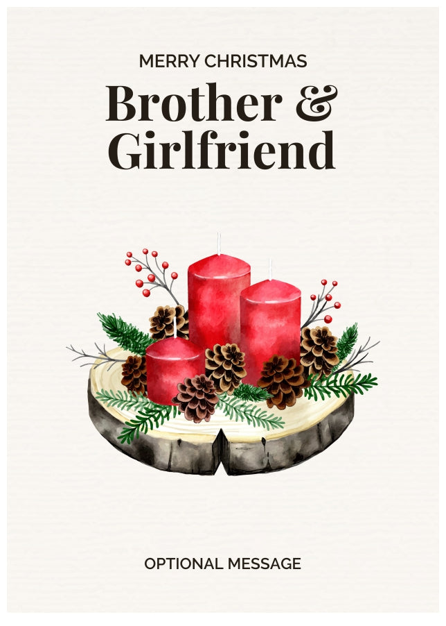 Brother & Girlfriend Christmas Card Displaying Festive Candles