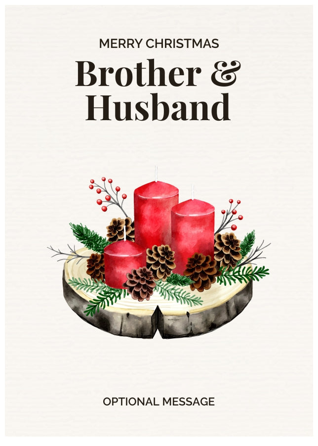 Brother & Husband Christmas Card Displaying Festive Candles