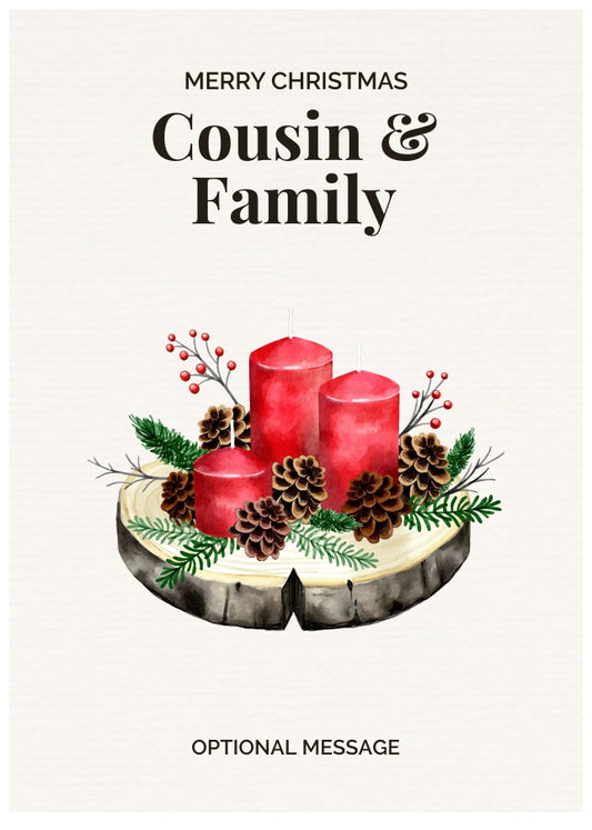 Cousin & Family Christmas Card Displaying Festive Candles