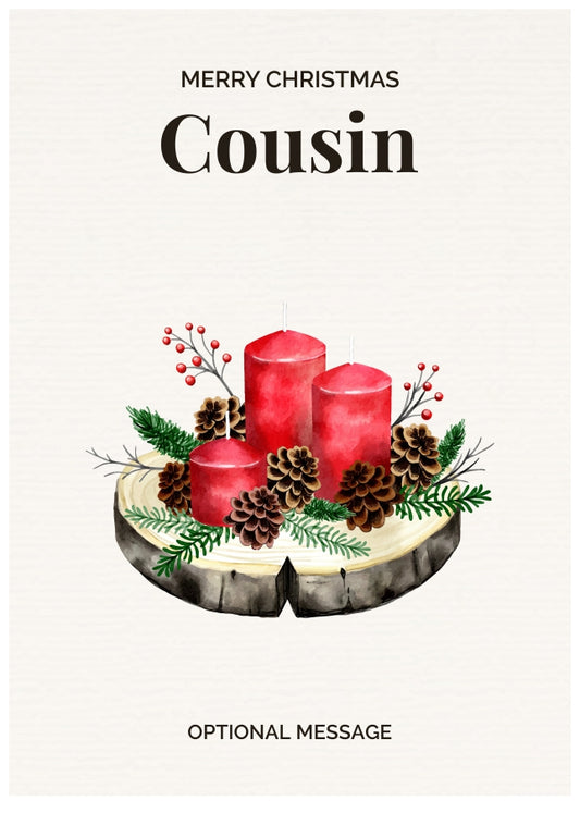 Cousin Christmas Card Displaying Festive Candles