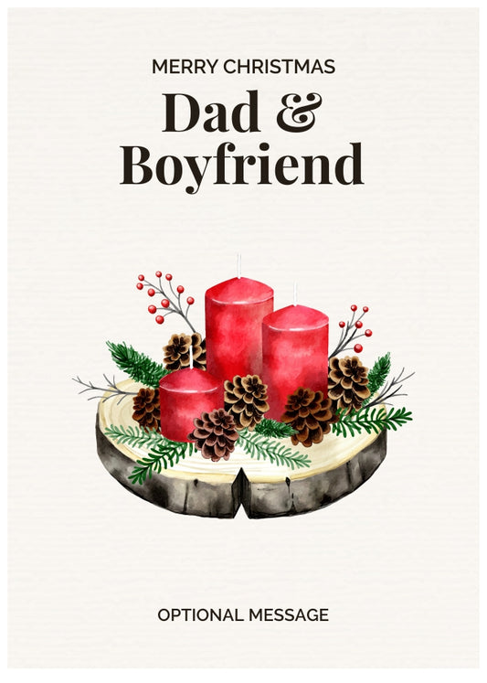 Dad & Boyfriend Christmas Card Displaying Festive Candles