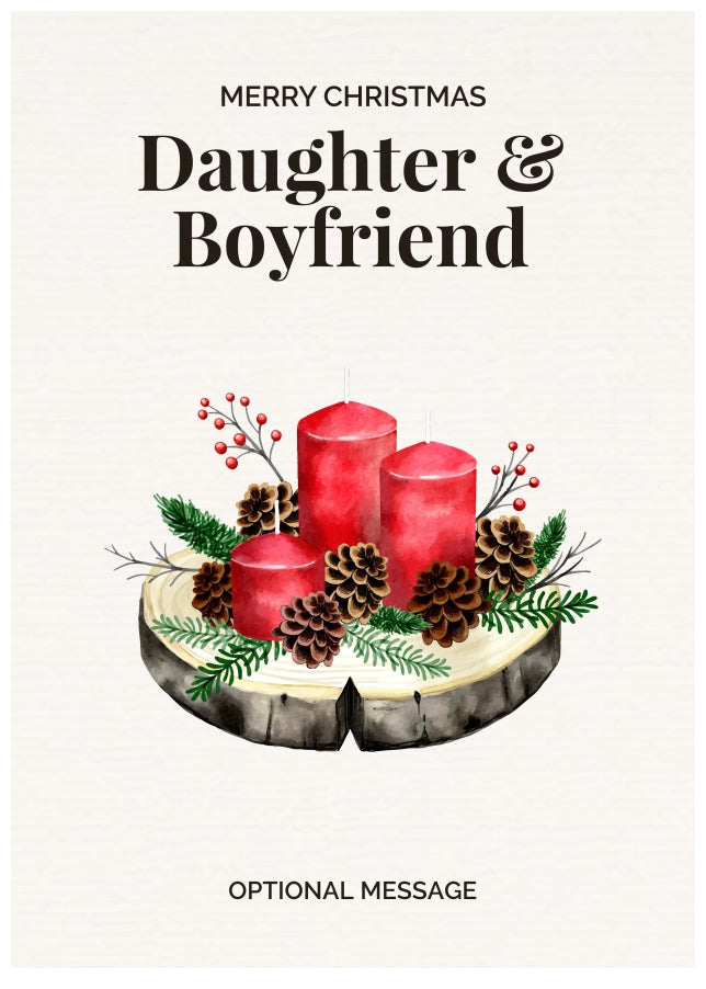 Daughter & Boyfriend Christmas Card Displaying Festive Candles