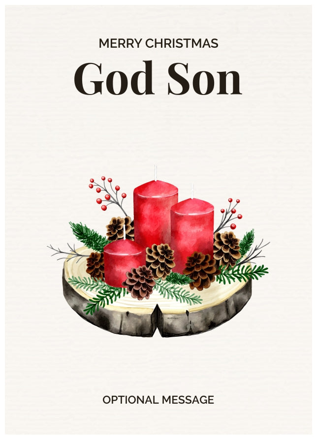 God Son Christmas Card Displaying Festive Candles