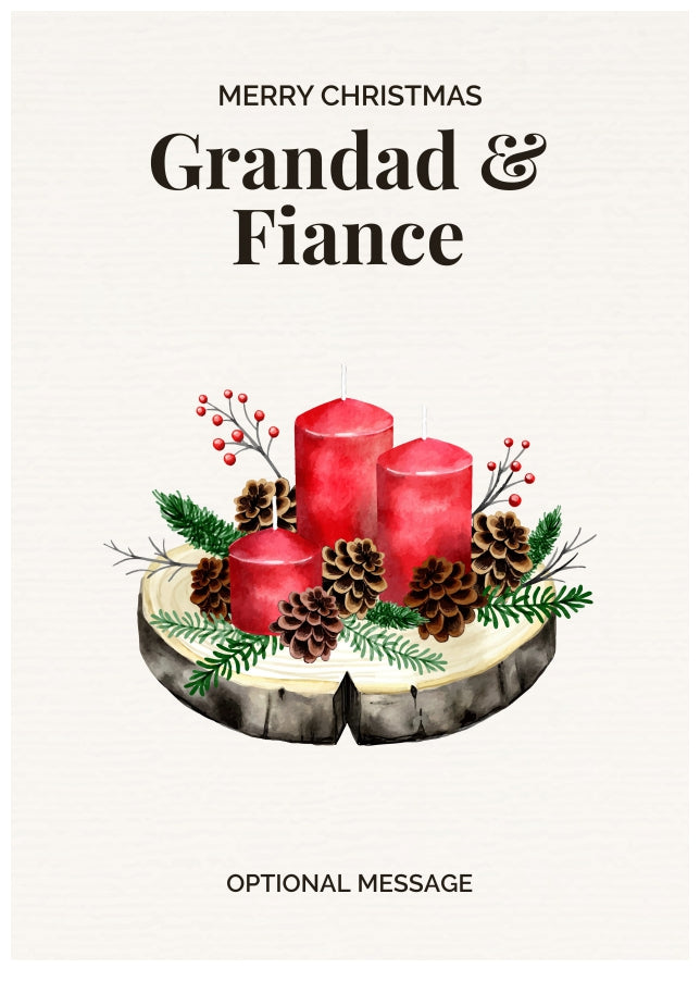 Grandad & Fiance Christmas Card Displaying Festive Candles