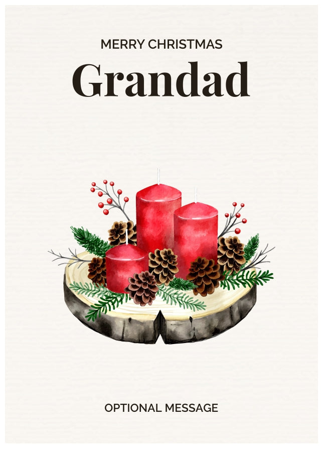 Grandad Christmas Card Displaying Festive Candles