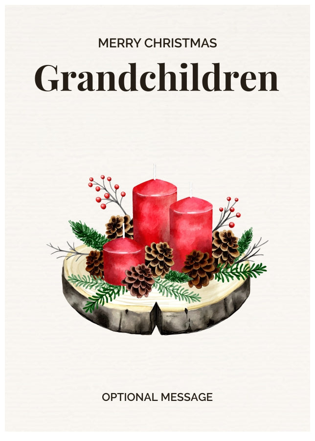 Grandchildren Christmas Card Displaying Festive Candles