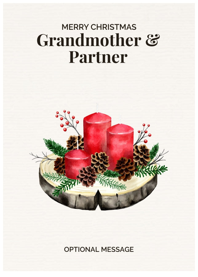 Grandmother & Partner Christmas Card Displaying Festive Candles