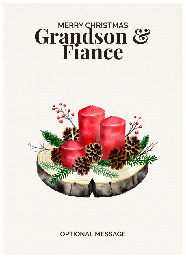 Grandson & Fiance Christmas Card Displaying Festive Candles