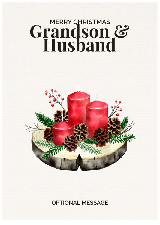 Grandson & Husband Christmas Card Displaying Festive Candles