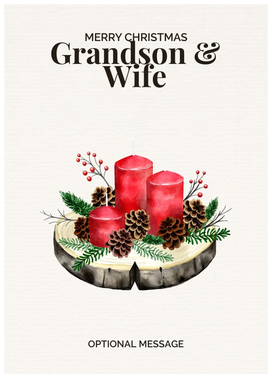 Grandson & Wife Christmas Card Displaying Festive Candles