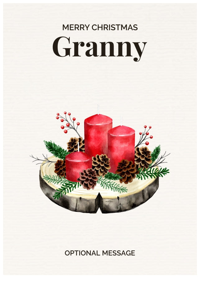 Granny Christmas Card Displaying Festive Candles