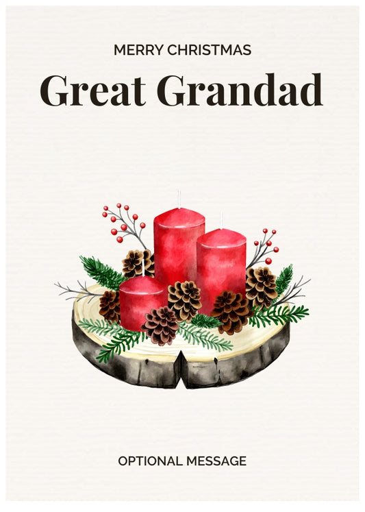 Great Grandad Christmas Card Displaying Festive Candles