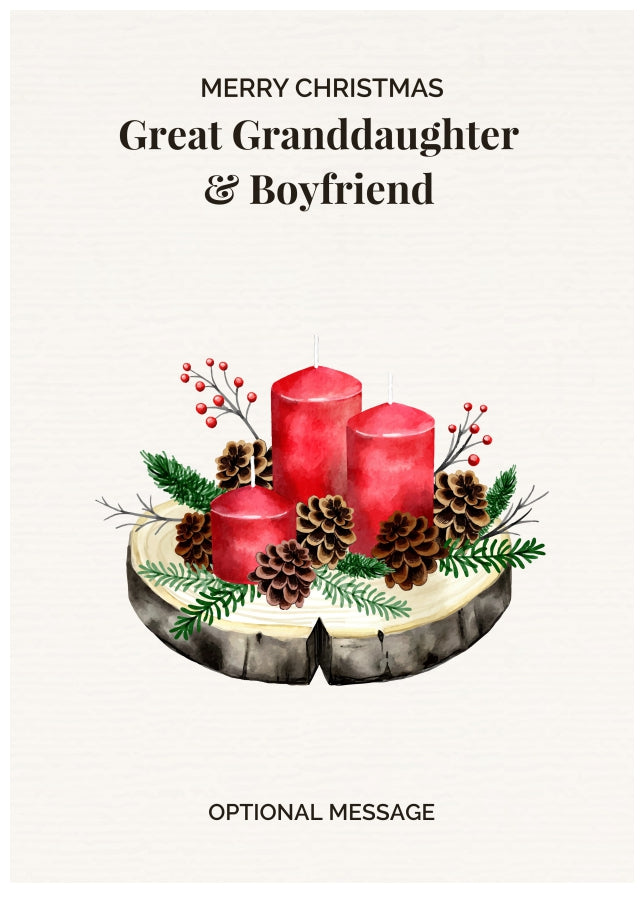 Great Granddaughter & Boyfriend Christmas Card Displaying Festive Candles